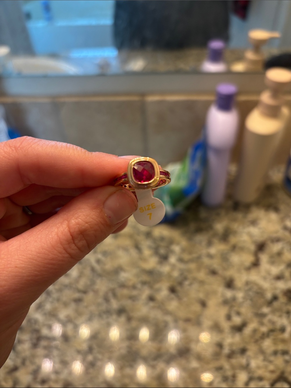 Gold Ring with Deep Pink Cushion Gemstone - Women Jewelry